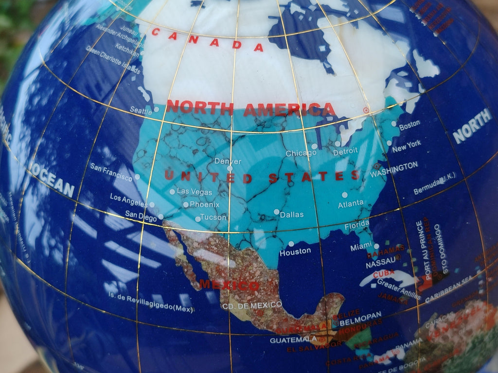 Hand Made Mixed Gemstone World Globe x 1 From China - Toprock Gemstones and Minerals 