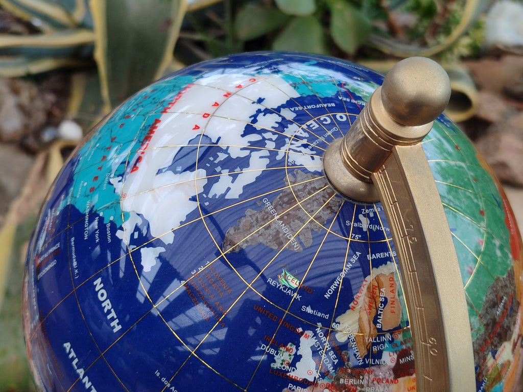 Hand Made Mixed Gemstone World Globe x 1 From China - Toprock Gemstones and Minerals 