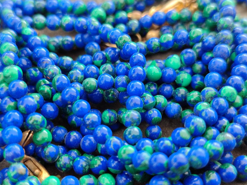 Polished A Grade Azurite and Malachite Ball Shaped Beaded Necklace - Sold Per Item - From Congo - Toprock Gemstones and Minerals 