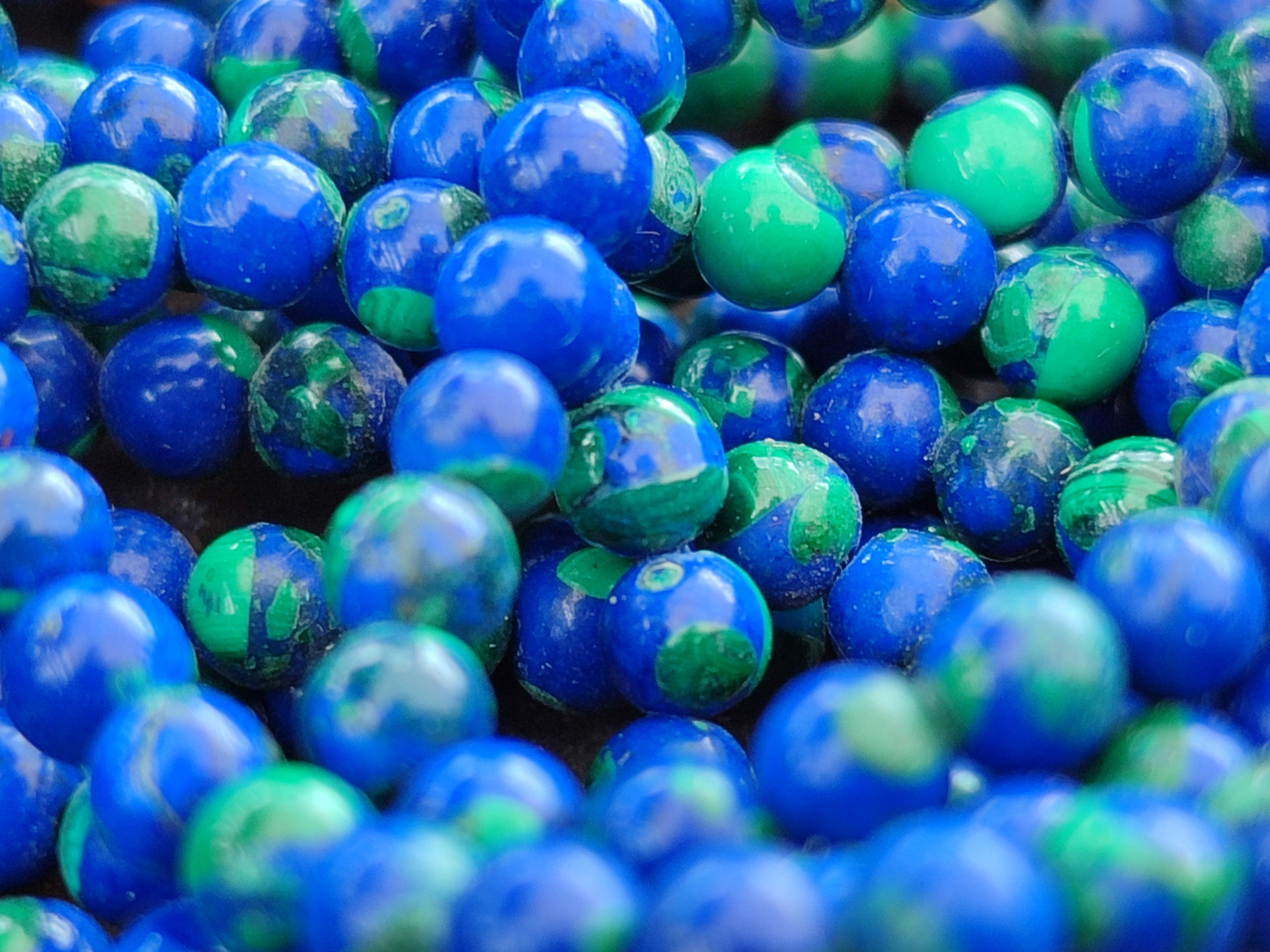 Polished A Grade Azurite and Malachite Ball Shaped Beaded Necklace - Sold Per Item - From Congo - Toprock Gemstones and Minerals 