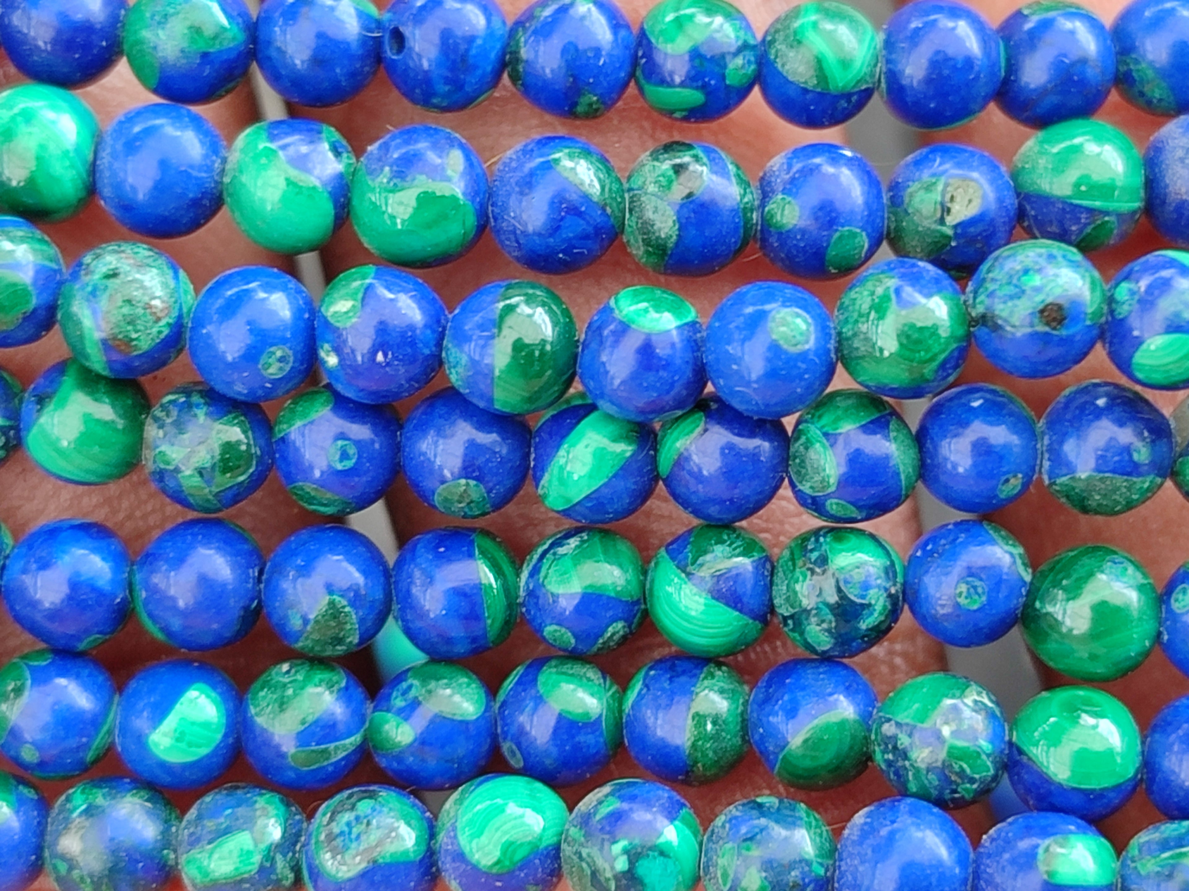 Polished A Grade Azurite and Malachite Ball Shaped Beaded Necklace - Sold Per Item - From Congo - Toprock Gemstones and Minerals 
