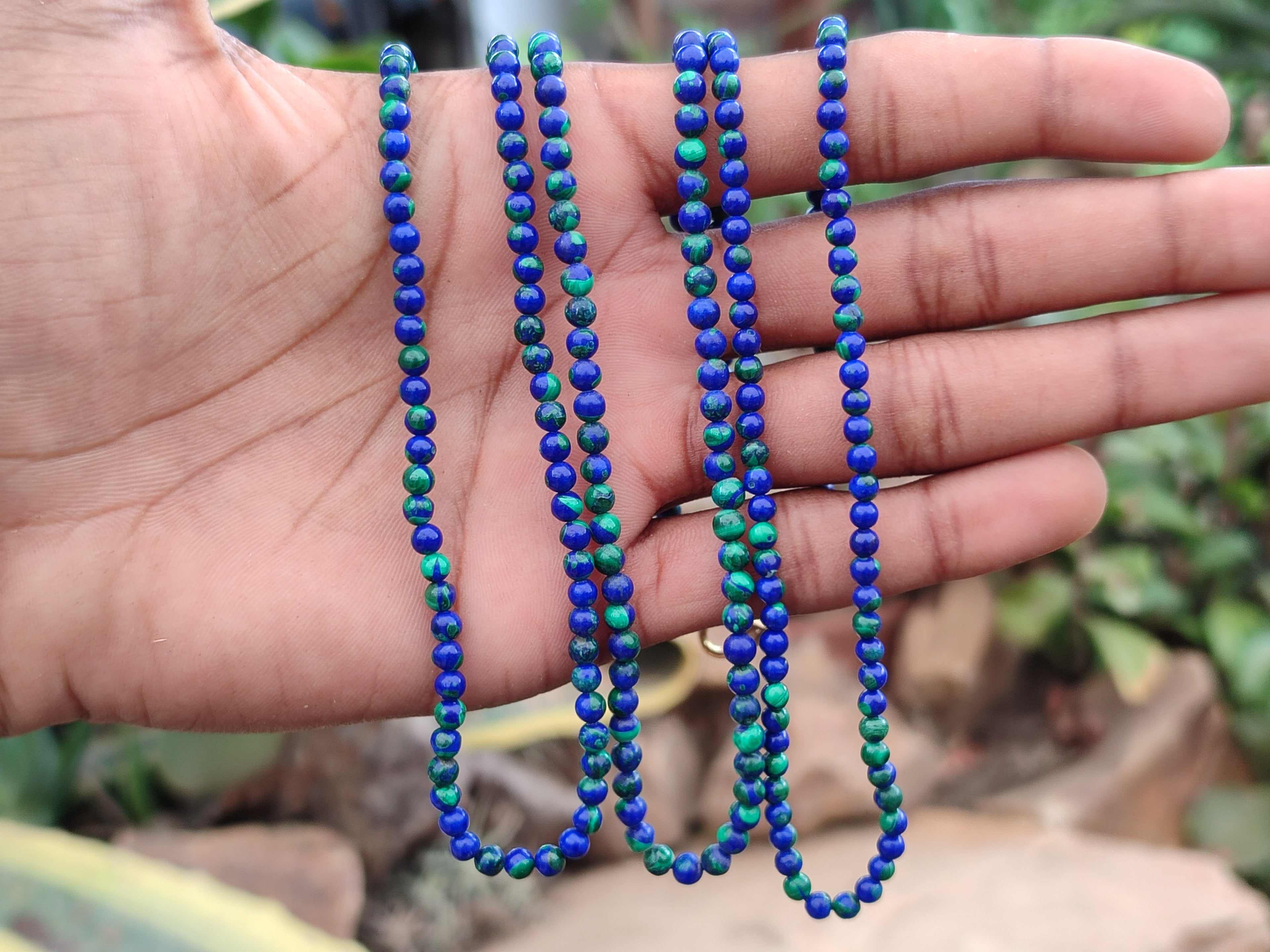 Polished A Grade Azurite and Malachite Ball Shaped Beaded Necklace - Sold Per Item - From Congo - Toprock Gemstones and Minerals 