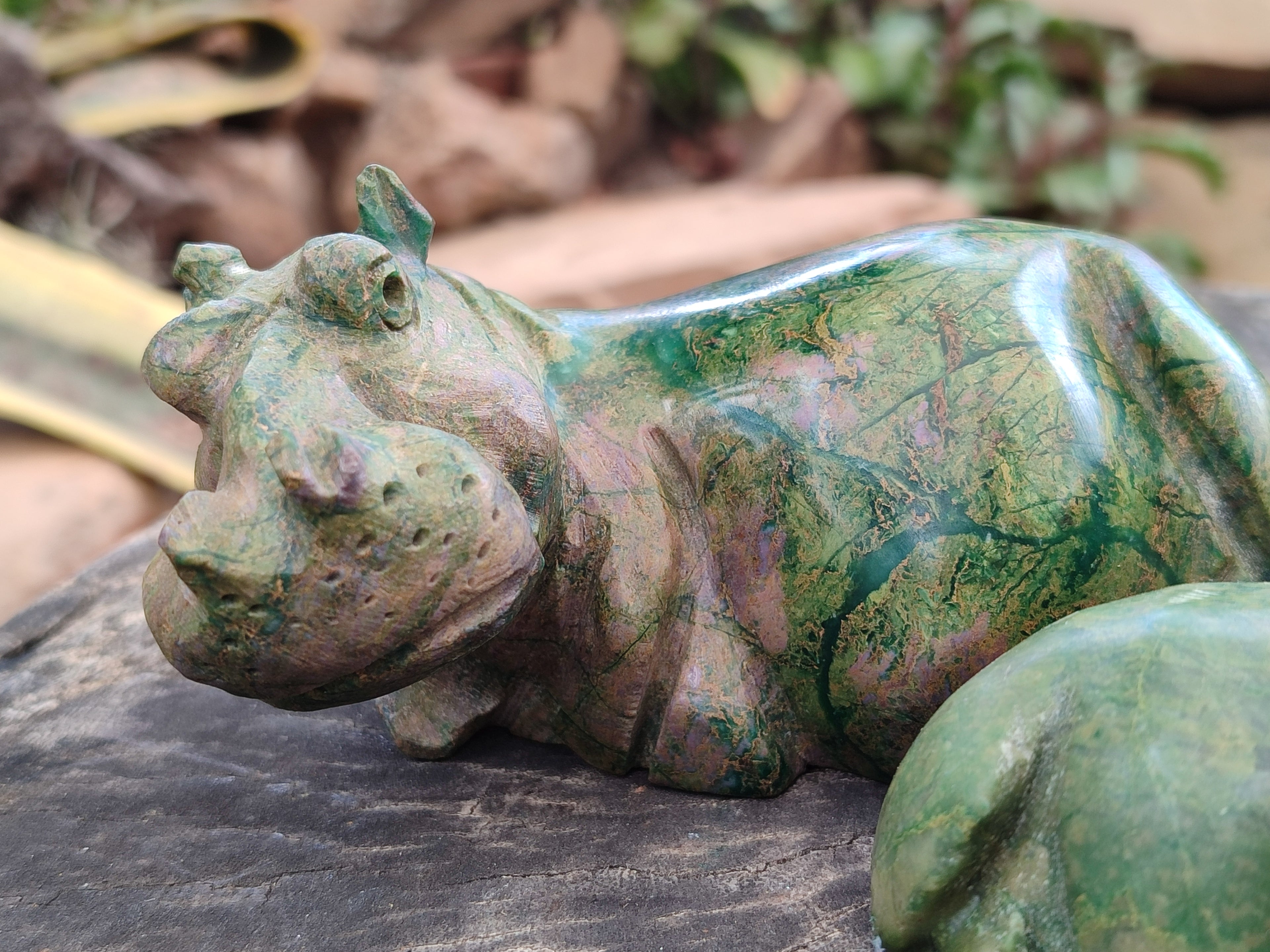 Polished Ruby Corundum In Chrome Verdite Hippo Carvings x 2 From Zimbabwe - Toprock Gemstones and Minerals 