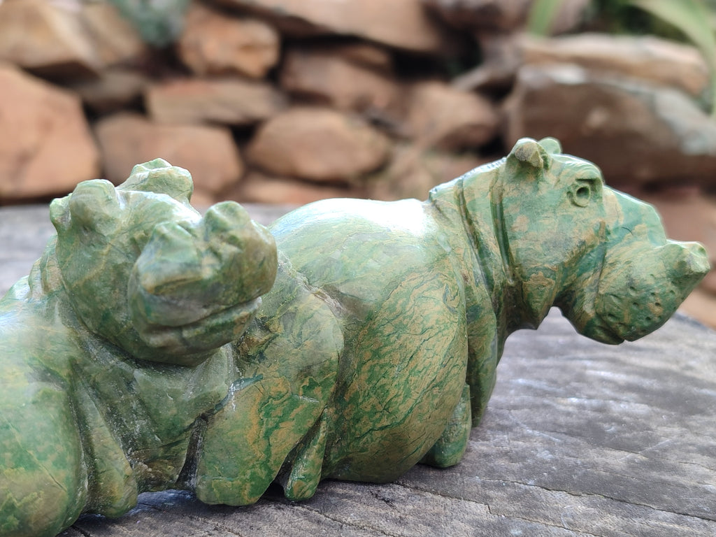 Polished Ruby Corundum In Chrome Verdite Hippo Carvings x 2 From Zimbabwe - Toprock Gemstones and Minerals 