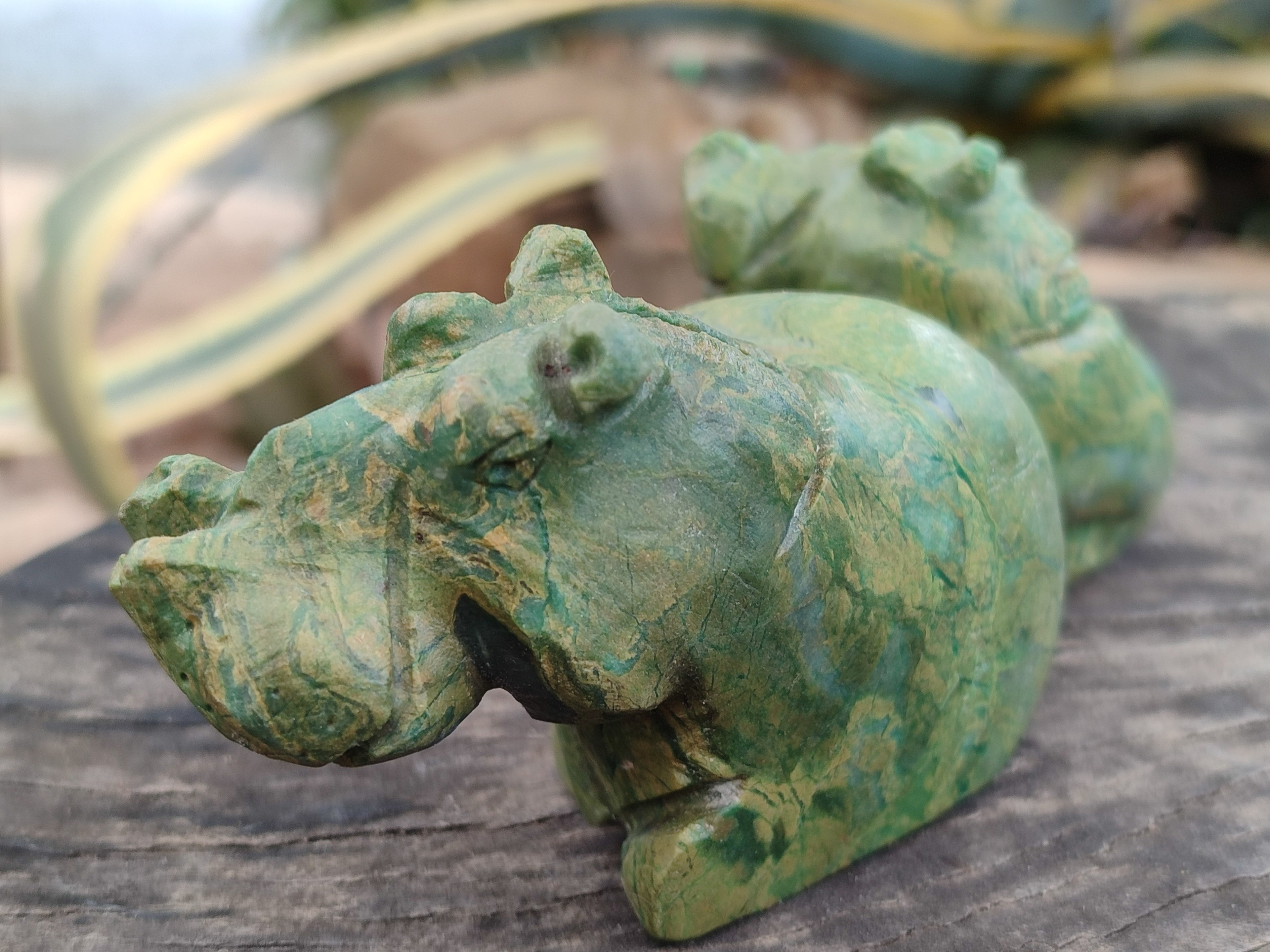 Polished Ruby Corundum In Chrome Verdite Hippo Carvings x 2 From Zimbabwe - Toprock Gemstones and Minerals 
