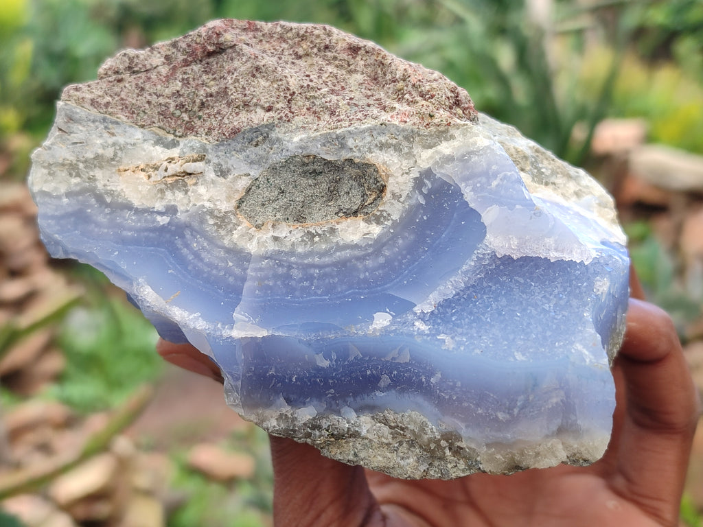 Natural Blue Lace Agate Geode Specimens x 3 From Malawi - Toprock Gemstones and Minerals 