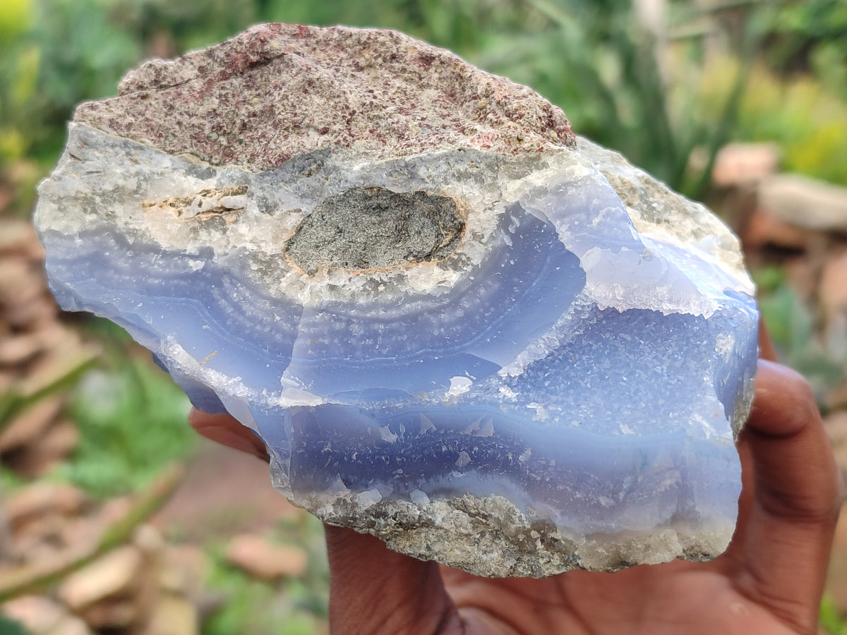 Natural Blue Lace Agate Geode Specimens x 3 From Malawi - Toprock Gemstones and Minerals 