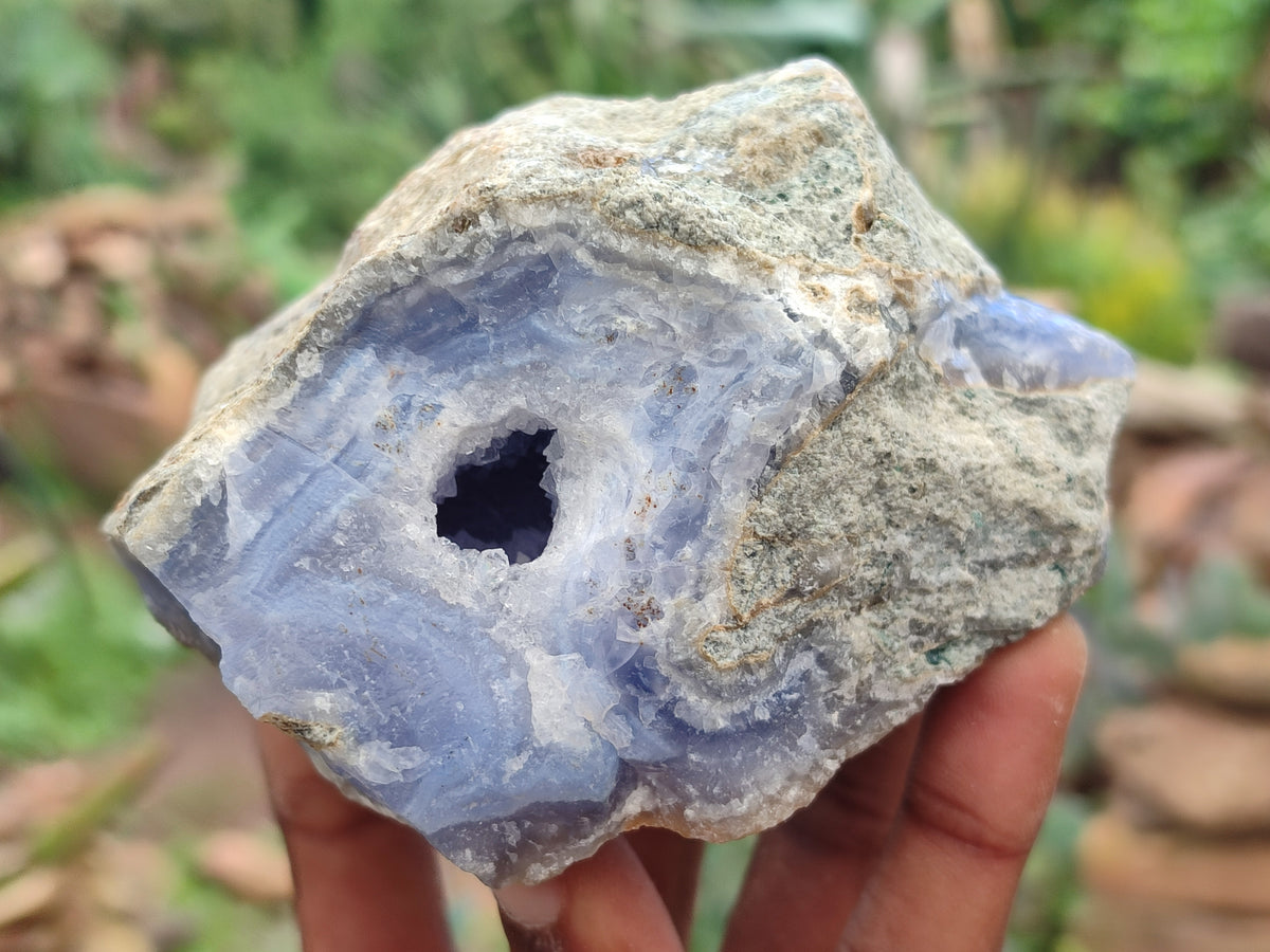 Natural Blue Lace Agate Geode Specimens x 3 From Malawi - Toprock Gemstones and Minerals 
