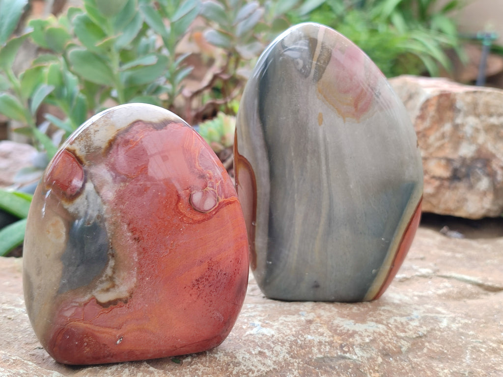 Polished Polychrome Jasper Standing Free Forms x 3 From Mahajanga, Madagascar - Toprock Gemstones and Minerals 