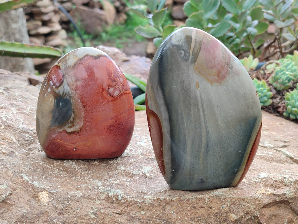 Polished Polychrome Jasper Standing Free Forms x 3 From Mahajanga, Madagascar - Toprock Gemstones and Minerals 