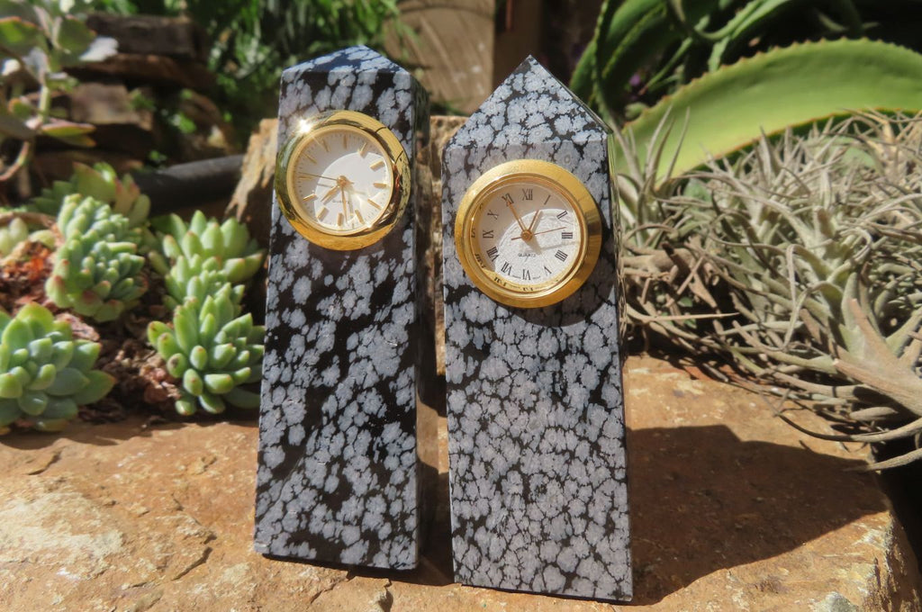 Polished Classic Snowflake Obsidian Obelisk Clock Towers - sold per item - From Mexico - Toprock Gemstones and Minerals 