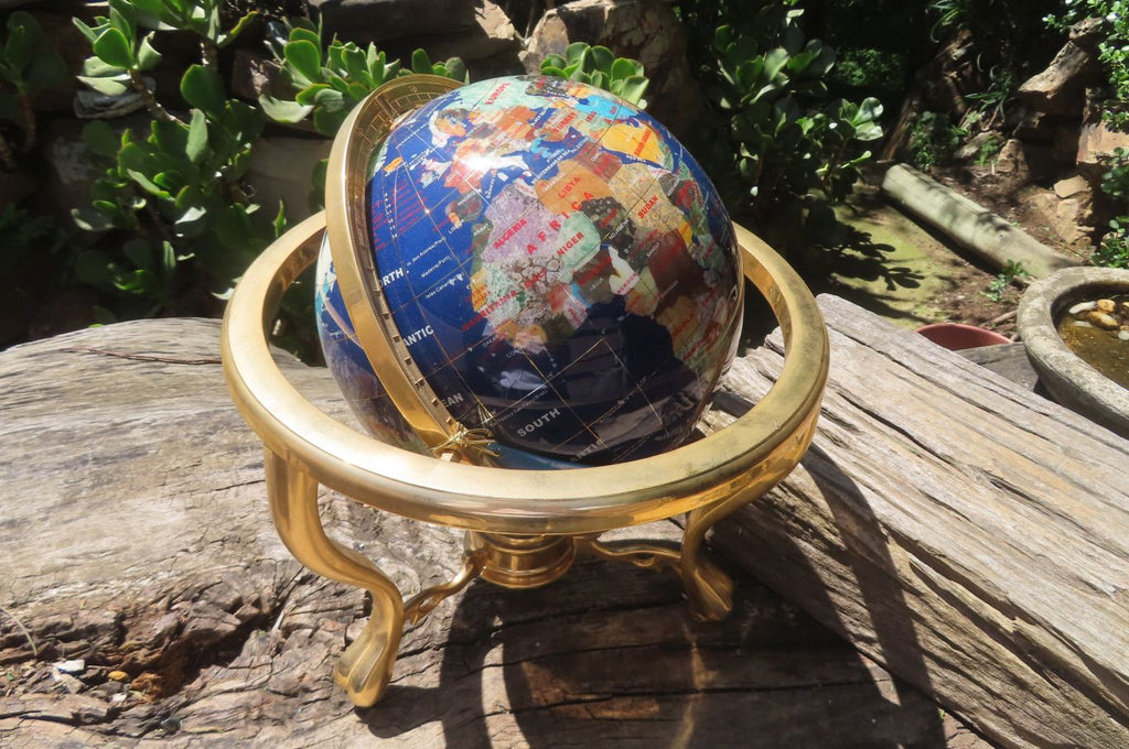 Hand Made Lapis Lazuli and Mixed Gemstone World Globe with Metal Stand - sold per item -  From China - Toprock Gemstones and Minerals 