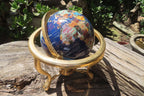 Hand Made Lapis Lazuli and Mixed Gemstone World Globe with Metal Stand - sold per item -  From China - Toprock Gemstones and Minerals 