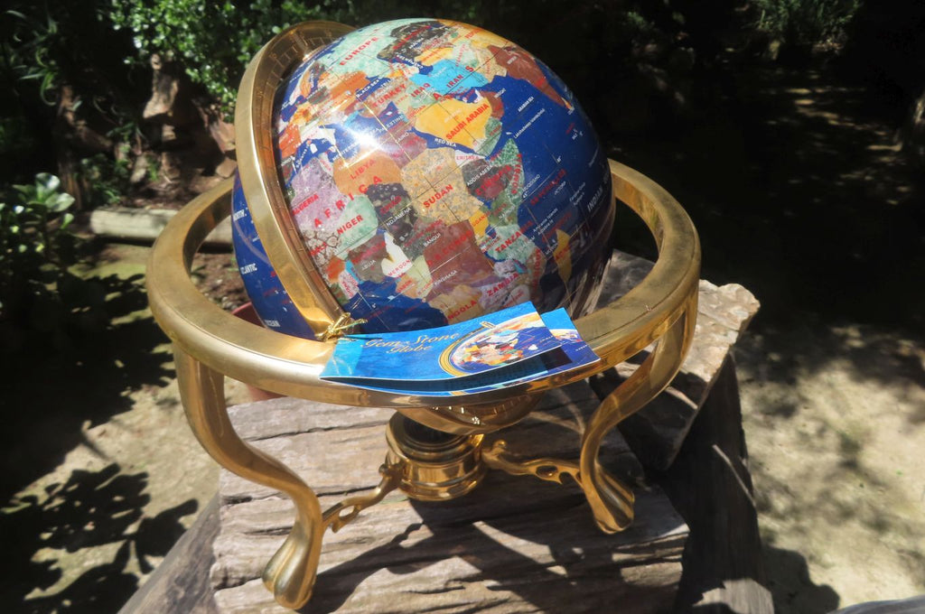 Hand Made Lapis Lazuli and Mixed Gemstone World Globe with Metal Stand - sold per item -  From China - Toprock Gemstones and Minerals 