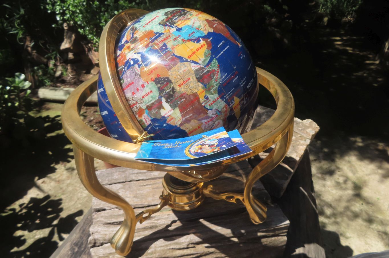 Hand Made Lapis Lazuli and Mixed Gemstone World Globe with Metal Stand - sold per item -  From China - Toprock Gemstones and Minerals 