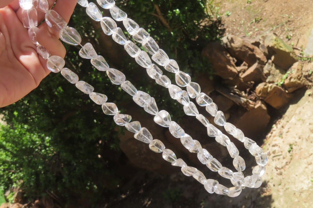 Polished Clear Quartz Rock Crystal Tumble Chip Bead Necklace - Sold Per Item - From Madagascar - Toprock Gemstones and Minerals 
