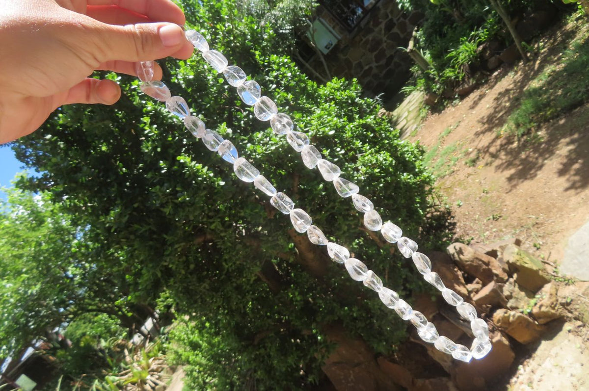 Polished Clear Quartz Rock Crystal Tumble Chip Bead Necklace - Sold Per Item - From Madagascar - Toprock Gemstones and Minerals 
