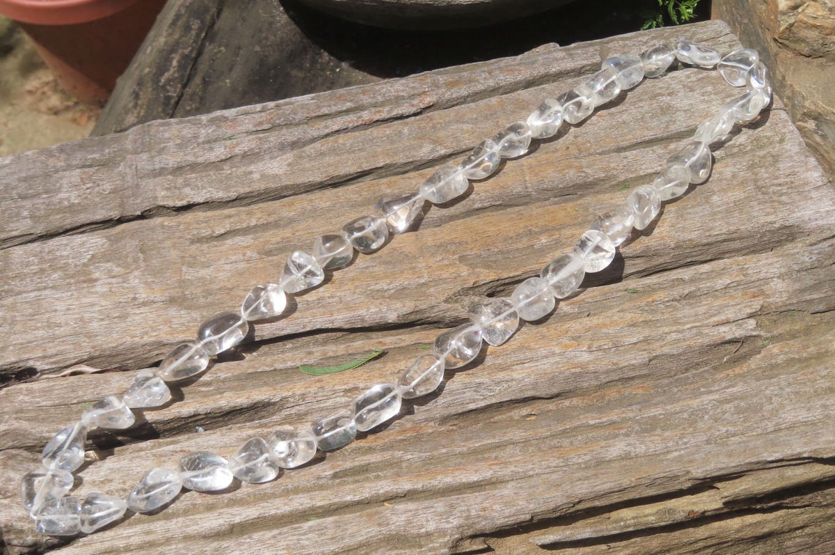 Polished Clear Quartz Rock Crystal Tumble Chip Bead Necklace - Sold Per Item - From Madagascar - Toprock Gemstones and Minerals 