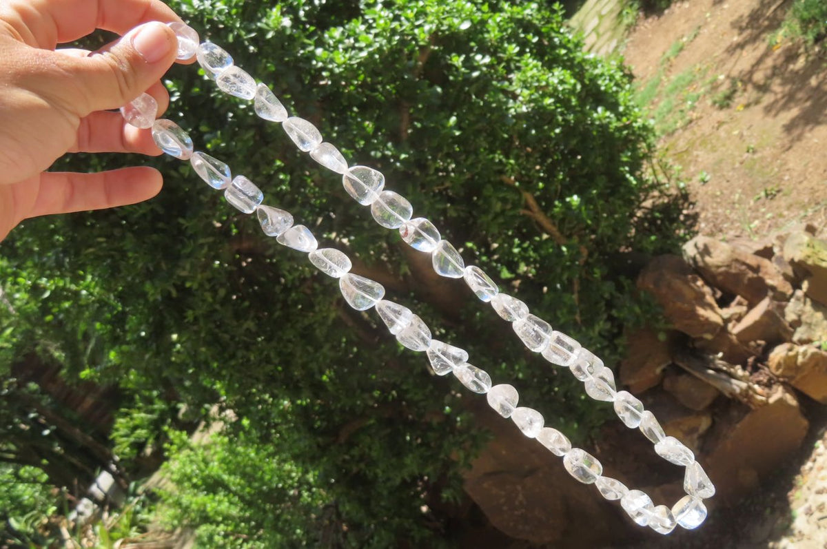 Polished Clear Quartz Rock Crystal Tumble Chip Bead Necklace - Sold Per Item - From Madagascar - Toprock Gemstones and Minerals 