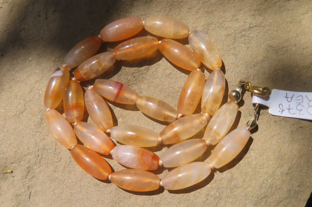 Polished Carnelian Agate Barrel Shaped Beaded Necklace - Sold per Item - From Botswana - Toprock Gemstones and Minerals 