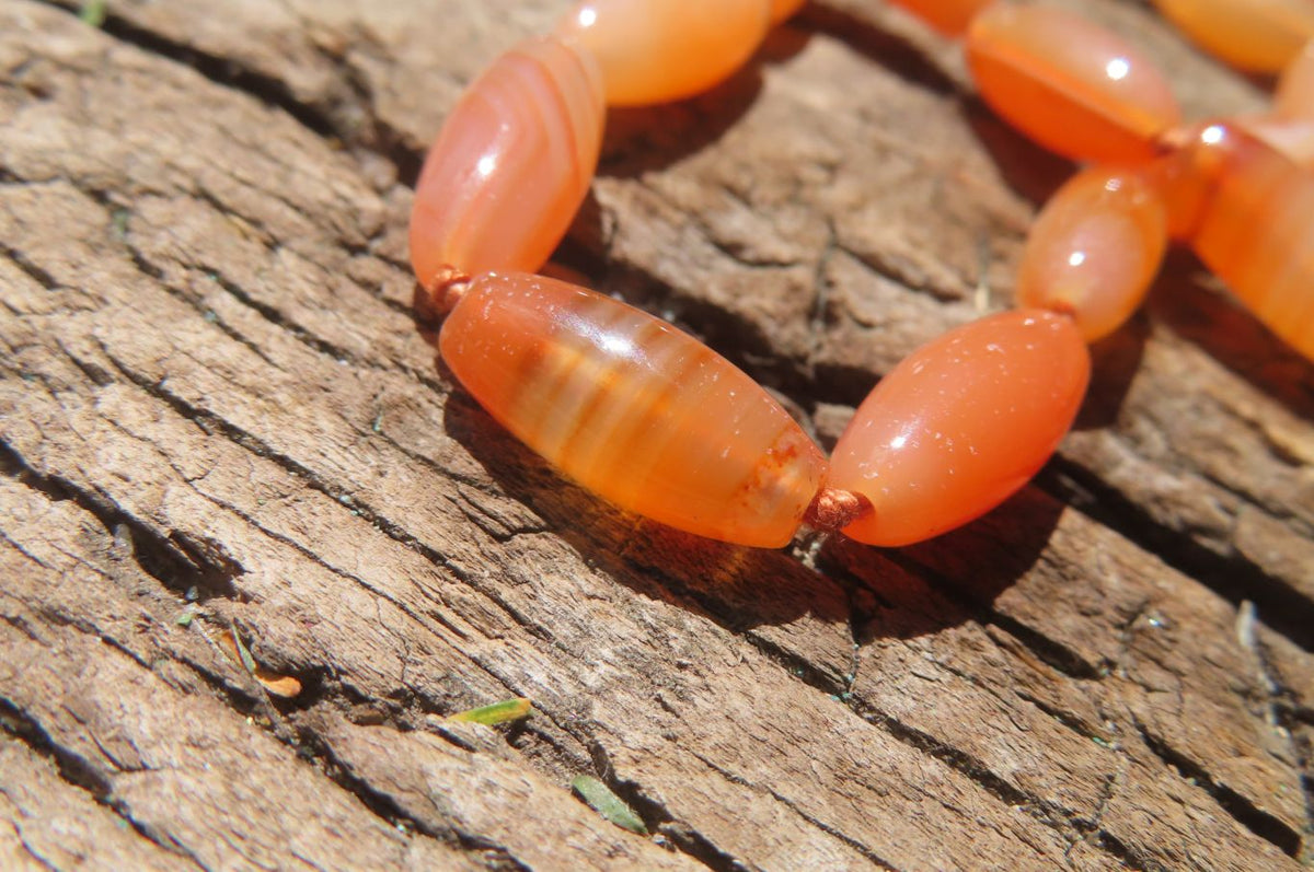 Polished Carnelian Agate Barrel Shaped Beaded Necklace - Sold per Item - From Botswana - Toprock Gemstones and Minerals 