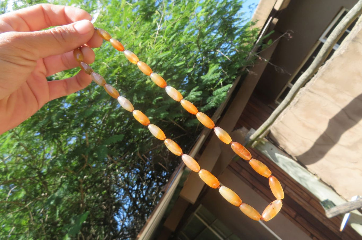 Polished Carnelian Agate Barrel Shaped Beaded Necklace - Sold per Item - From Botswana - Toprock Gemstones and Minerals 