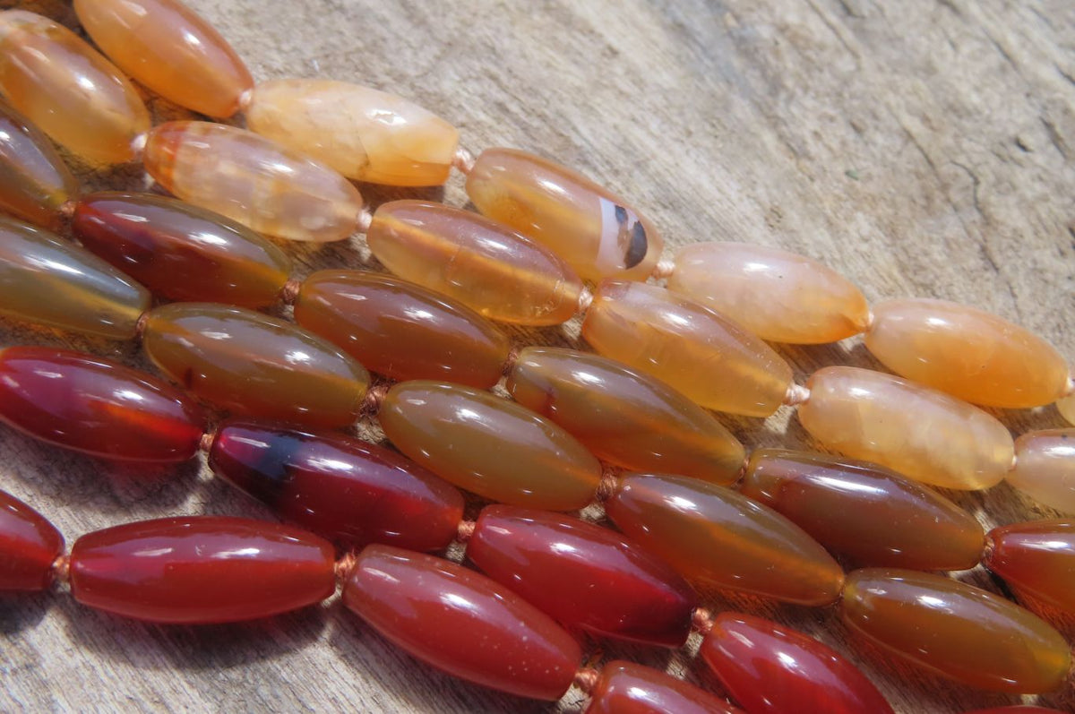 Polished Carnelian Agate Barrel Shaped Beaded Necklace - Sold per Item - From Botswana - Toprock Gemstones and Minerals 