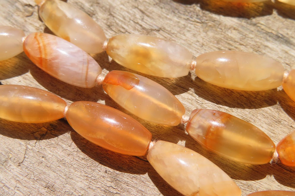 Polished Carnelian Agate Barrel Shaped Beaded Necklace - Sold per Item - From Botswana - Toprock Gemstones and Minerals 