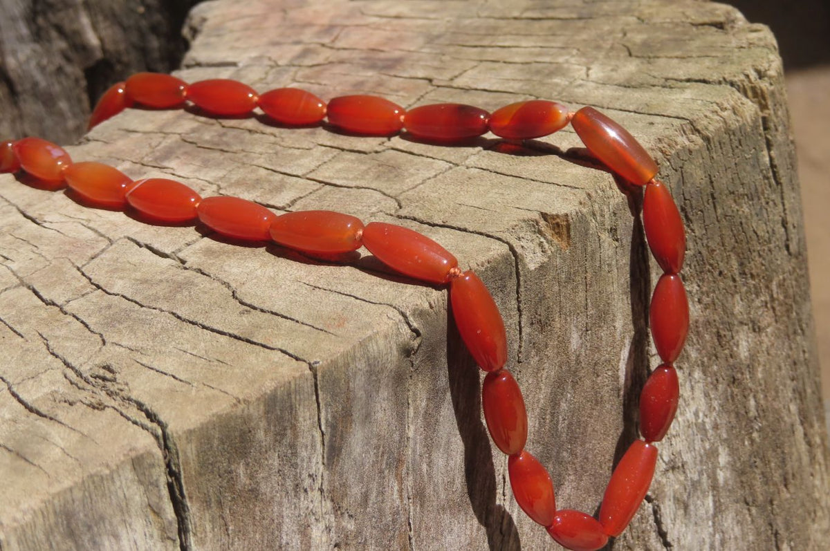 Polished Carnelian Agate Barrel Shaped Beaded Necklace - Sold per Item - From Botswana - Toprock Gemstones and Minerals 