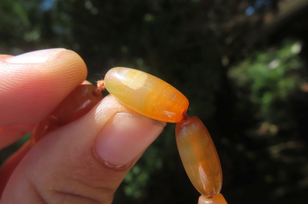 Polished Carnelian Agate Barrel Shaped Beaded Necklace - Sold per Item - From Botswana - Toprock Gemstones and Minerals 