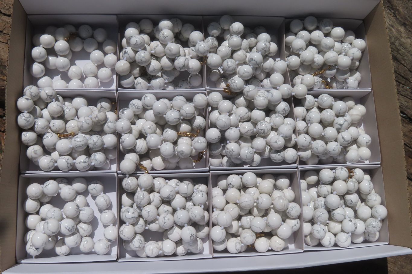 Polished Lightning Strike Magnesite - Howlite Ball Shaped Beaded Necklace - Sold Per Item - From Zimbabwe - Toprock Gemstones and Minerals 