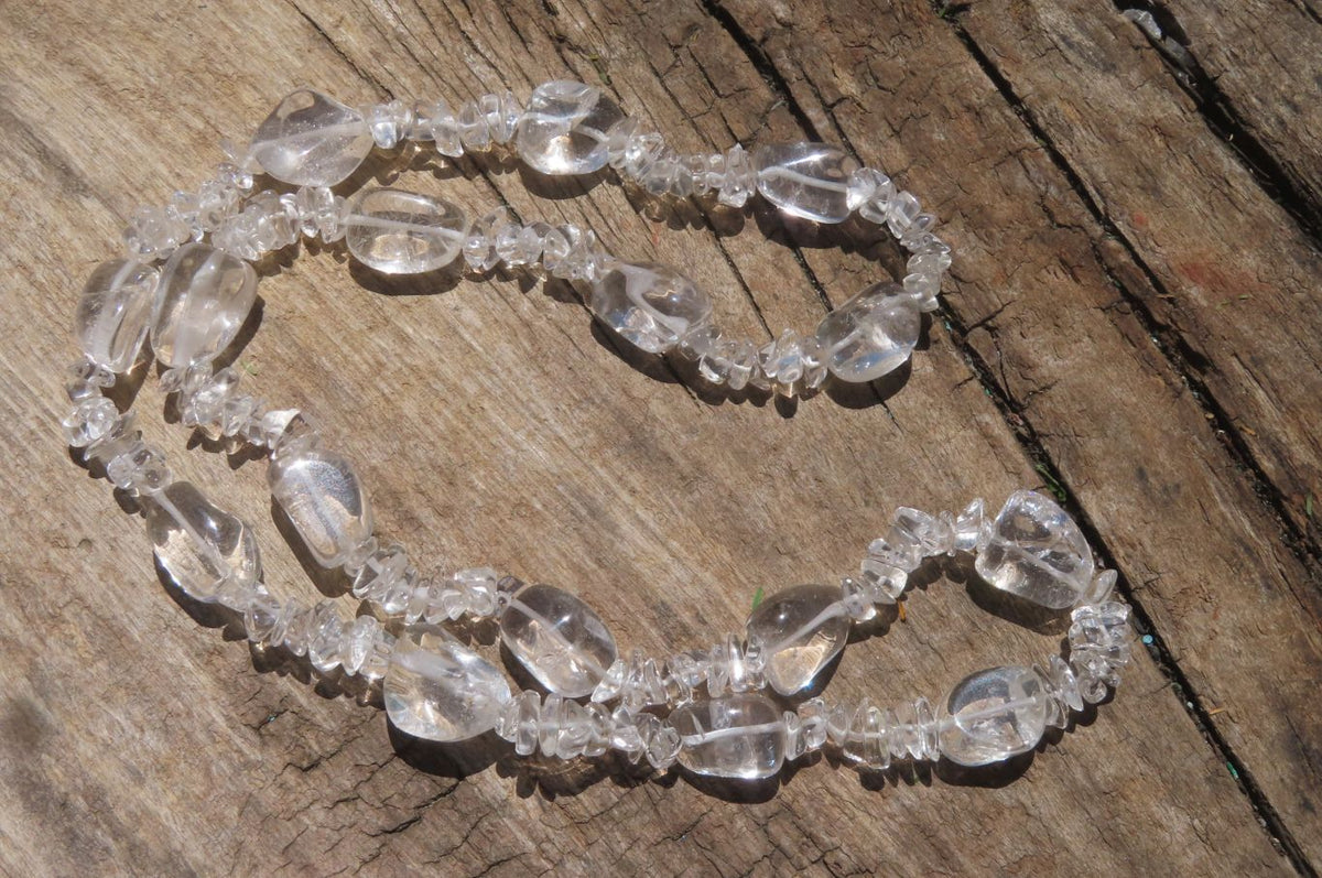 Polished Clear Quartz Rock Crystal Mixed Drilled and Tumble Chip Beaded Necklace - Sold Per Item - From Madagascar - Toprock Gemstones and Minerals 