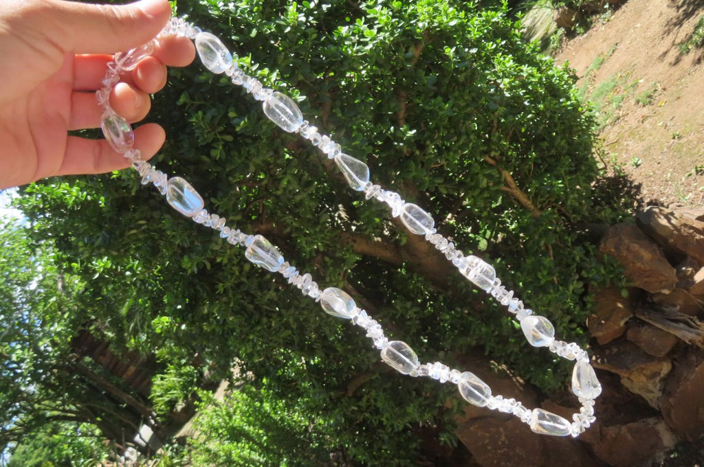 Polished Clear Quartz Rock Crystal Mixed Drilled and Tumble Chip Beaded Necklace - Sold Per Item - From Madagascar - Toprock Gemstones and Minerals 
