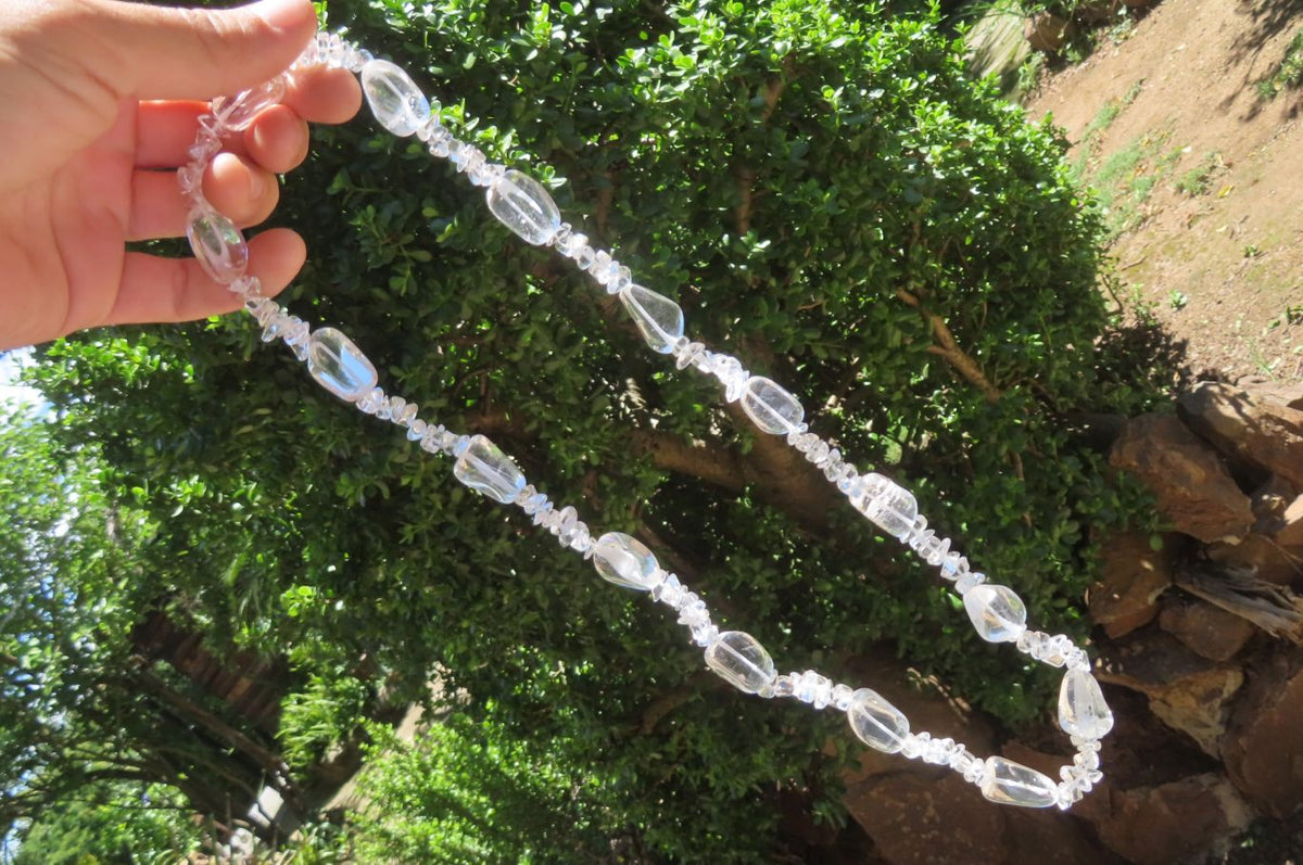 Polished Clear Quartz Rock Crystal Mixed Drilled and Tumble Chip Beaded Necklace - Sold Per Item - From Madagascar - Toprock Gemstones and Minerals 