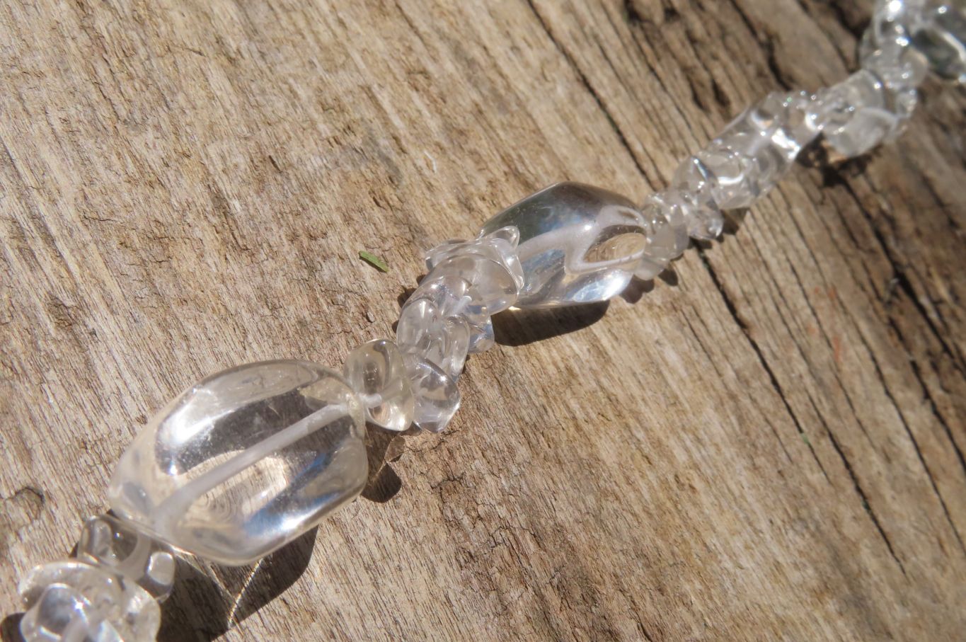 Polished Clear Quartz Rock Crystal Mixed Drilled and Tumble Chip Beaded Necklace - Sold Per Item - From Madagascar - Toprock Gemstones and Minerals 