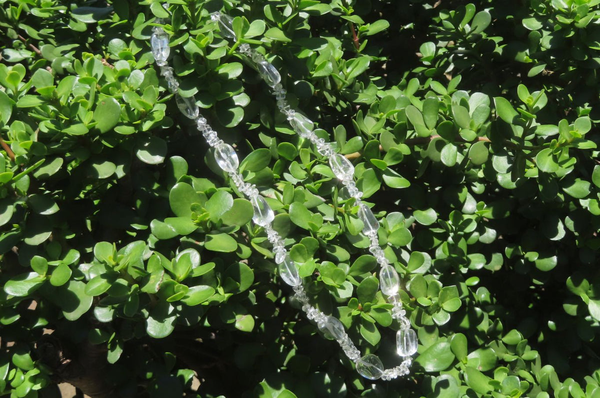 Polished Clear Quartz Rock Crystal Mixed Drilled and Tumble Chip Beaded Necklace - Sold Per Item - From Madagascar - Toprock Gemstones and Minerals 