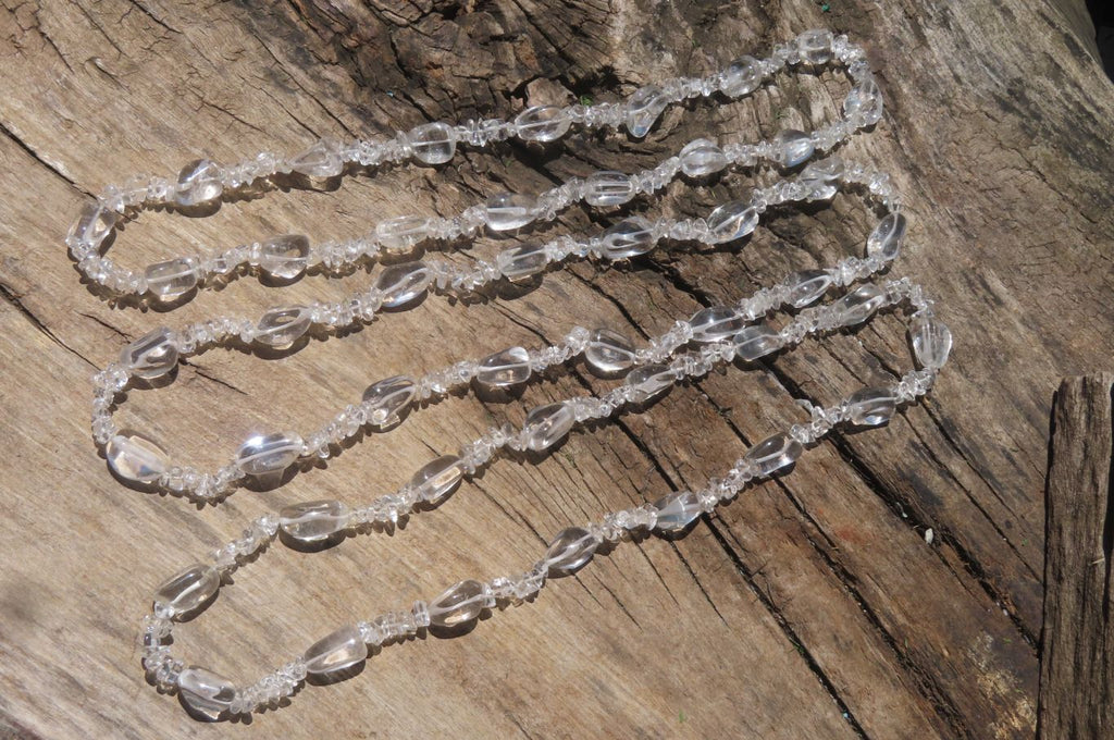 Polished Clear Quartz Rock Crystal Mixed Drilled and Tumble Chip Beaded Necklace - Sold Per Item - From Madagascar - Toprock Gemstones and Minerals 