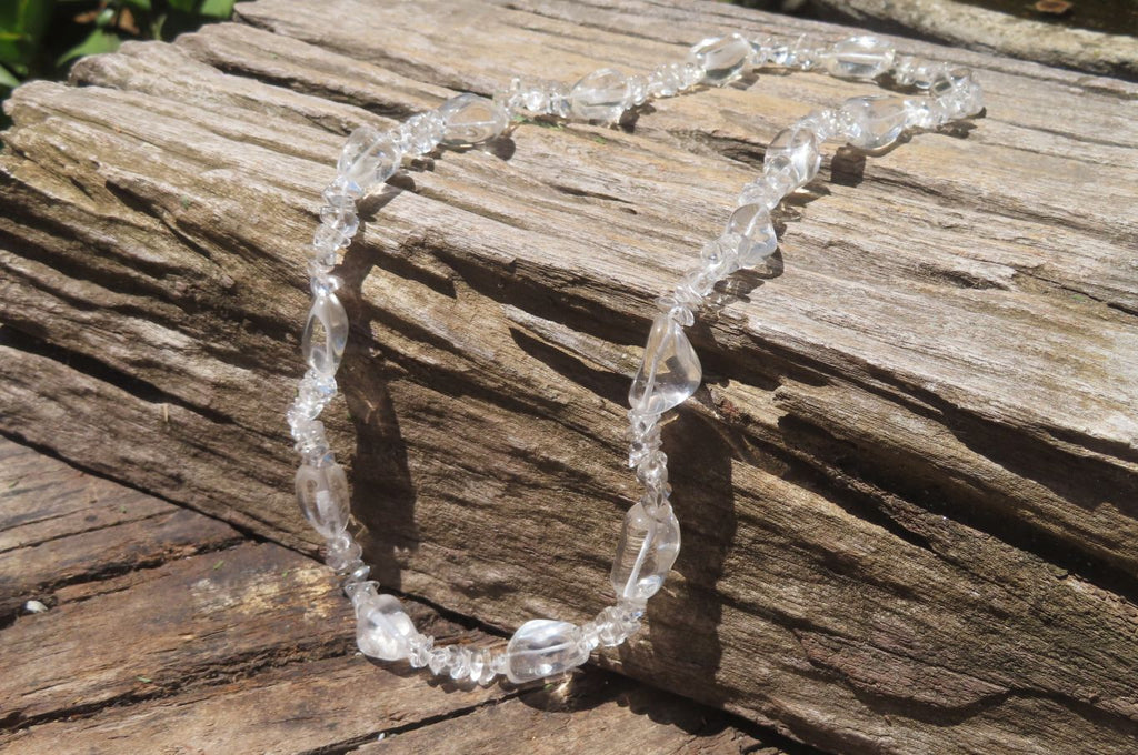 Polished Clear Quartz Rock Crystal Mixed Drilled and Tumble Chip Beaded Necklace - Sold Per Item - From Madagascar - Toprock Gemstones and Minerals 