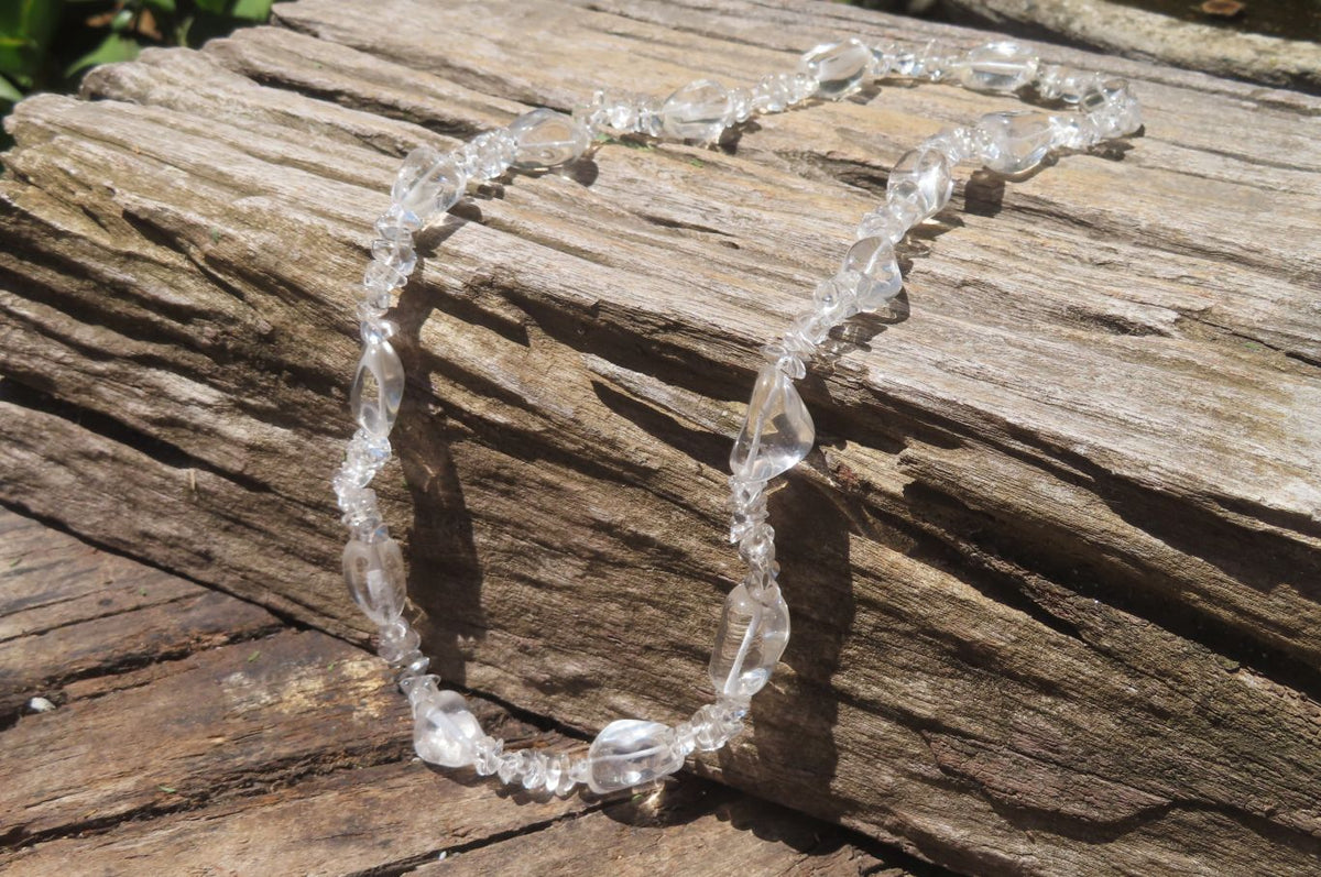 Polished Clear Quartz Rock Crystal Mixed Drilled and Tumble Chip Beaded Necklace - Sold Per Item - From Madagascar - Toprock Gemstones and Minerals 