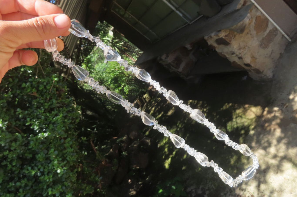 Polished Clear Quartz Rock Crystal Mixed Drilled and Tumble Chip Beaded Necklace - Sold Per Item - From Madagascar - Toprock Gemstones and Minerals 