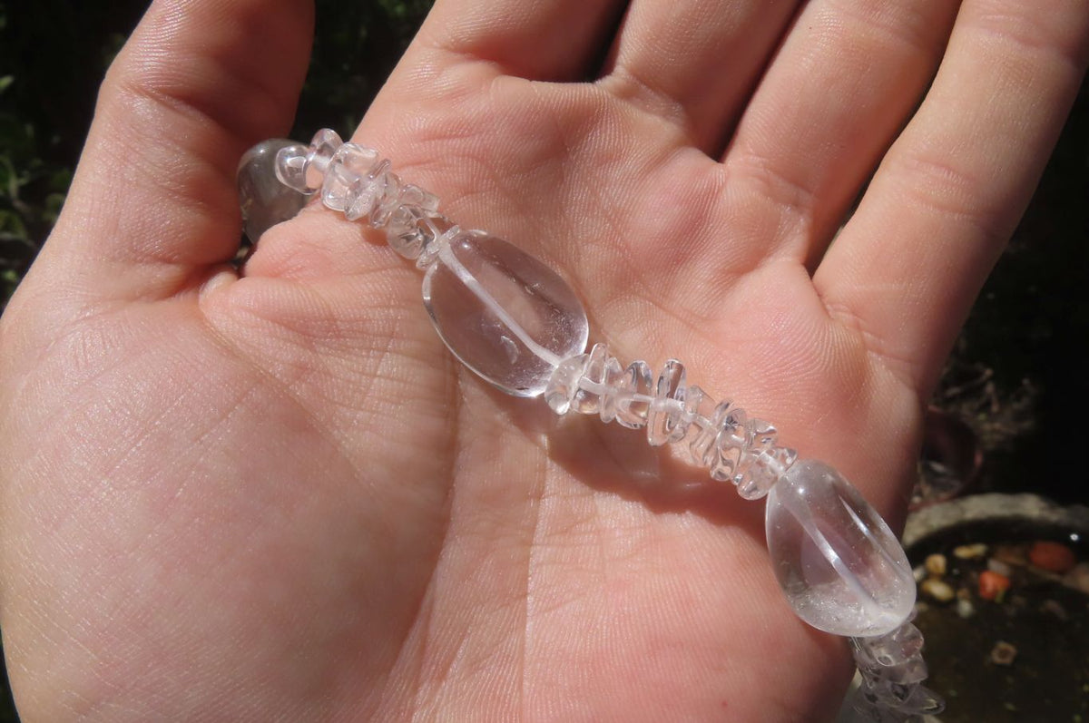 Polished Clear Quartz Rock Crystal Mixed Drilled and Tumble Chip Beaded Necklace - Sold Per Item - From Madagascar - Toprock Gemstones and Minerals 