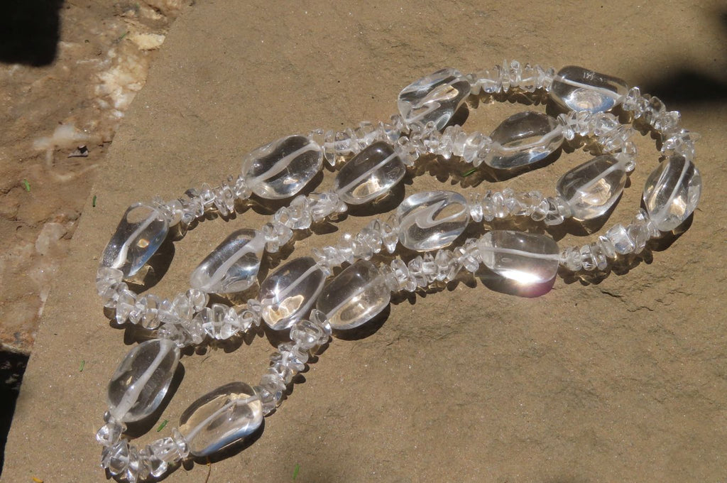 Polished Clear Quartz Rock Crystal Mixed Drilled and Tumble Chip Beaded Necklace - Sold Per Item - From Madagascar - Toprock Gemstones and Minerals 