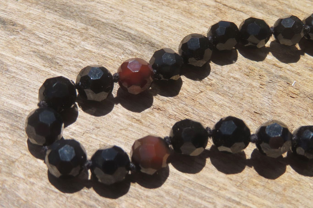 Polished Black Agate Faceted Beaded Necklace - Sold Per Item - From Brazil - Toprock Gemstones and Minerals 