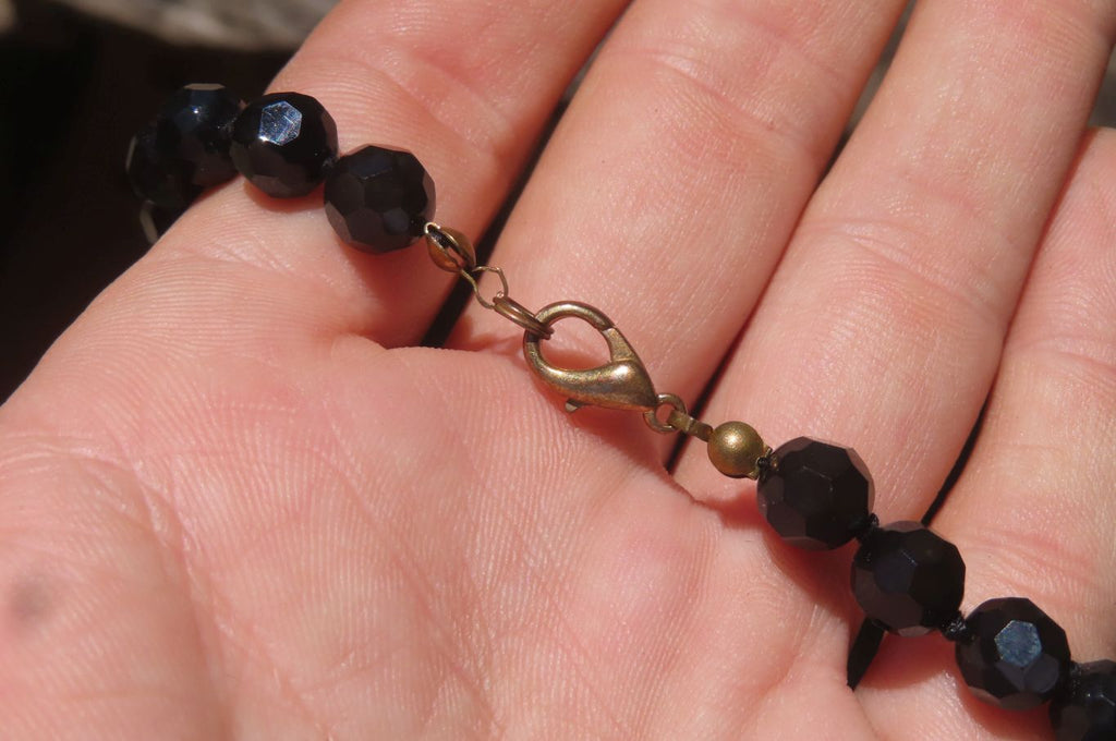 Polished Black Agate Faceted Beaded Necklace - Sold Per Item - From Brazil - Toprock Gemstones and Minerals 