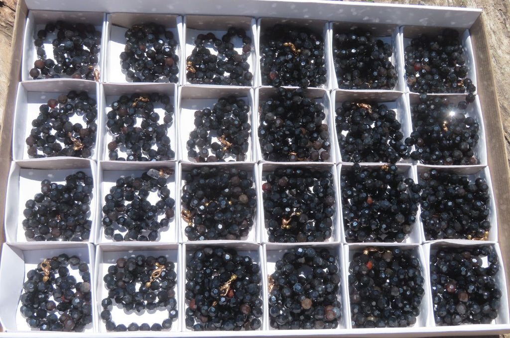 Polished Black Agate Faceted Beaded Necklace - Sold Per Item - From Brazil - Toprock Gemstones and Minerals 