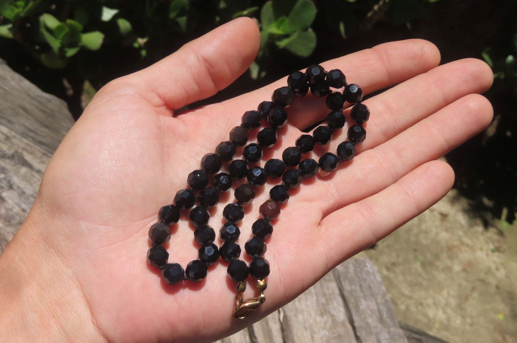 Polished Black Agate Faceted Beaded Necklace - Sold Per Item - From Brazil - Toprock Gemstones and Minerals 