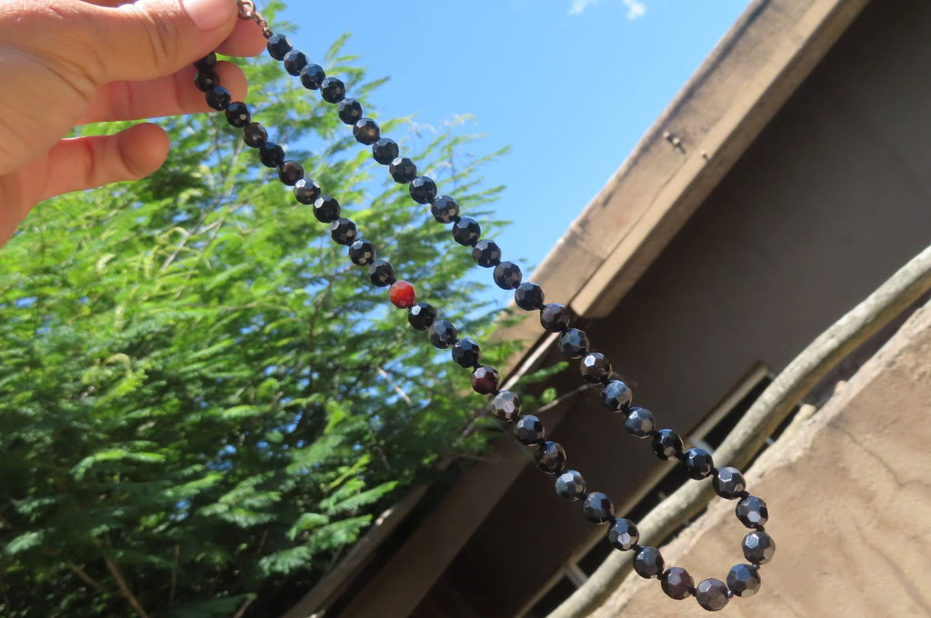 Polished Black Agate Faceted Beaded Necklace - Sold Per Item - From Brazil - Toprock Gemstones and Minerals 