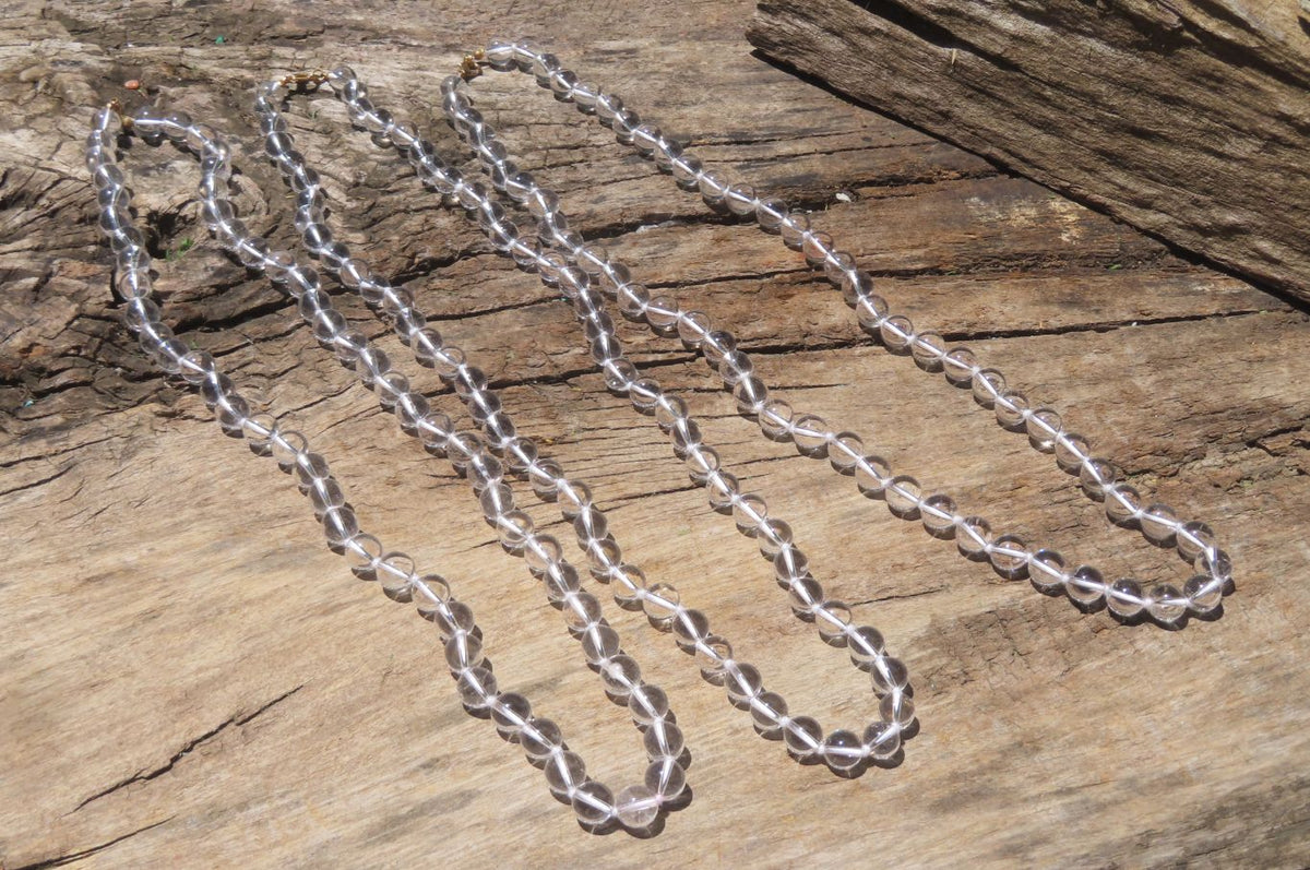Polished Quartz Rock Crystal Ball Shaped Beaded Necklace - Sold Per Item - From Brazil - Toprock Gemstones and Minerals 