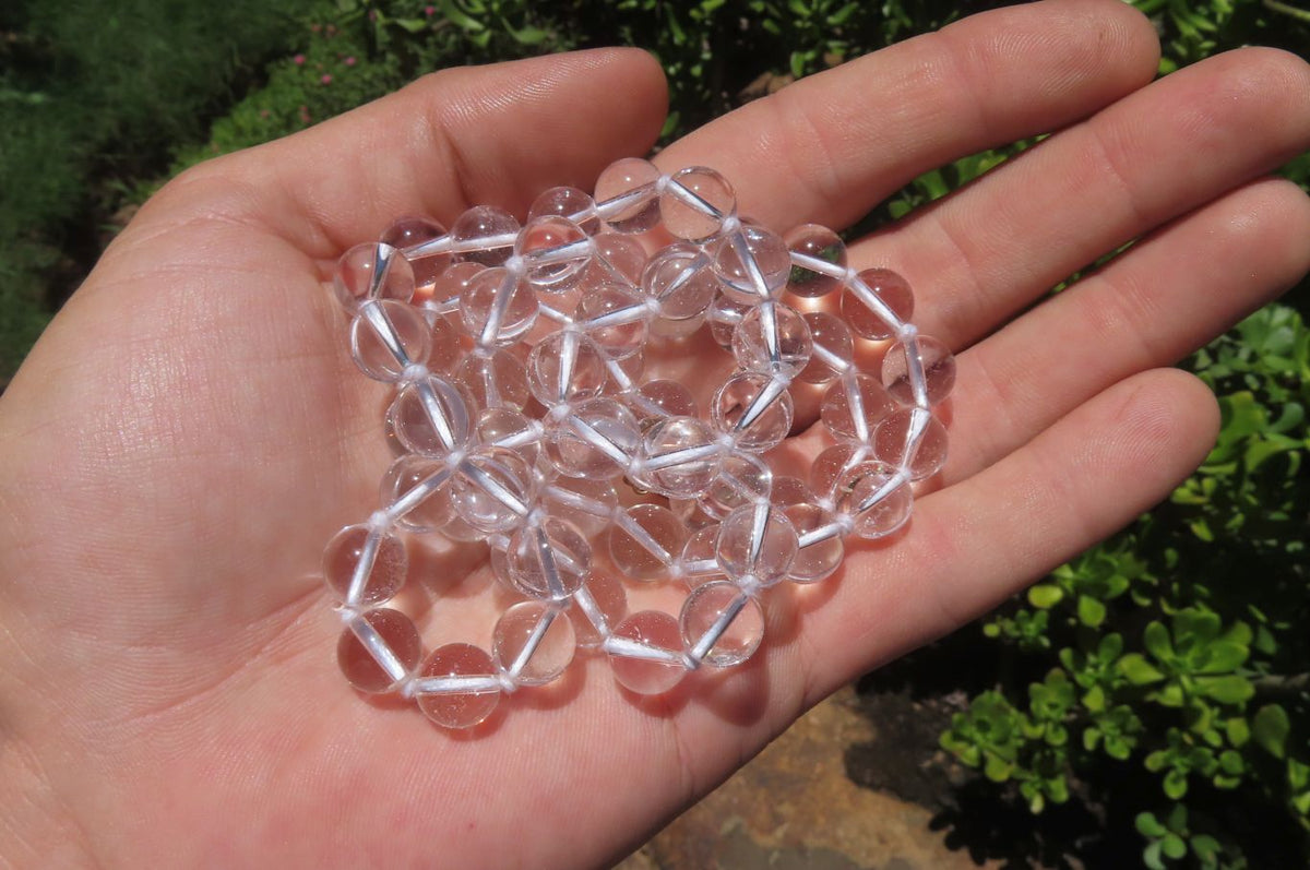 Polished Quartz Rock Crystal Ball Shaped Beaded Necklace - Sold Per Item - From Brazil - Toprock Gemstones and Minerals 
