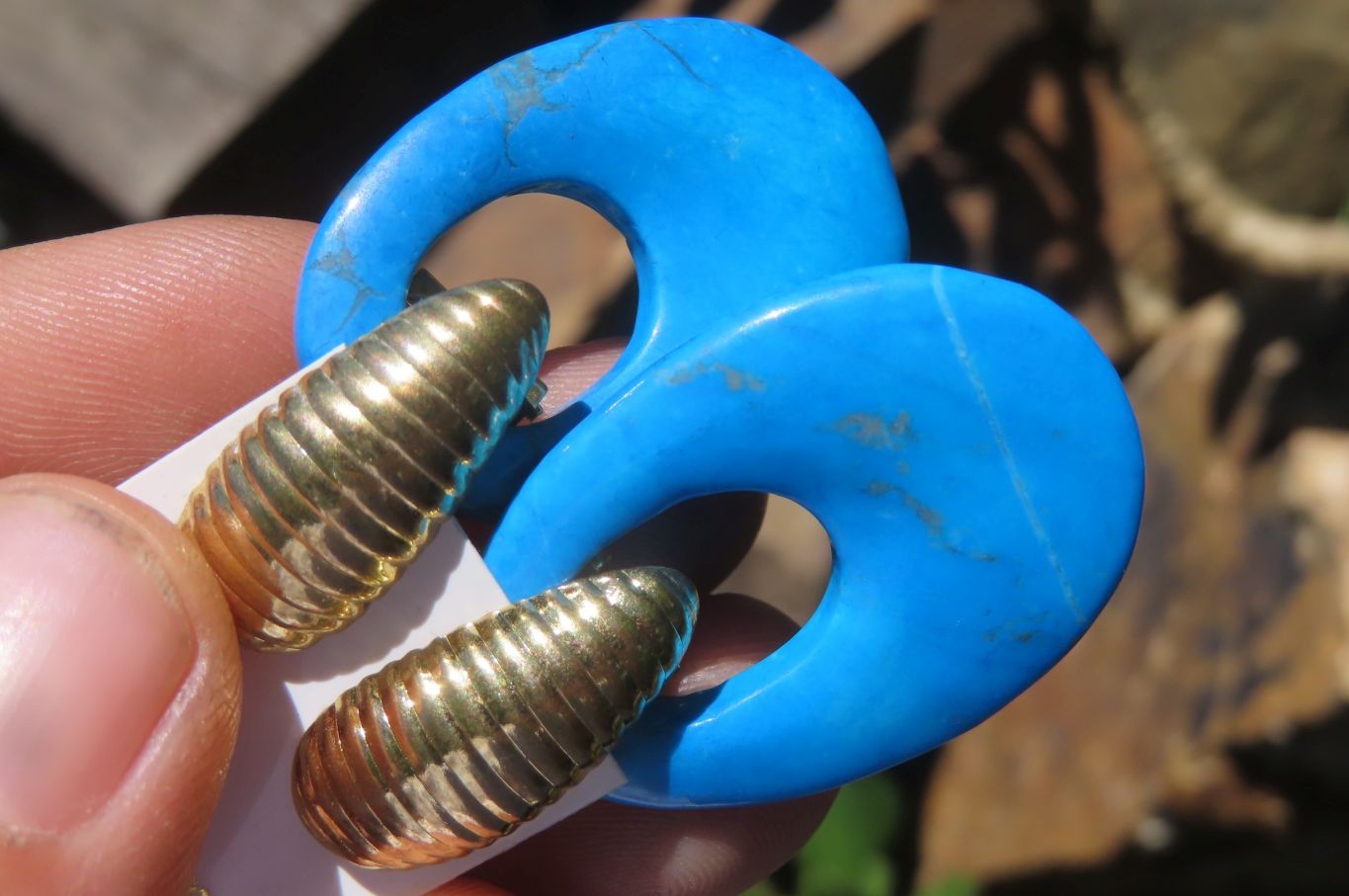 Polished Pair of Blue Turquenite Howlite Go Go Earrings - Sold Per Pair - From Zimbabwe - Toprock Gemstones and Minerals 